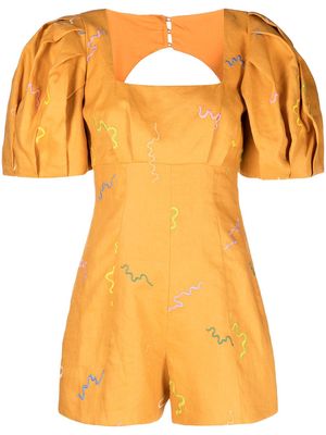 ALEMAIS Sundance embroidered puff-sleeve playsuit - Yellow