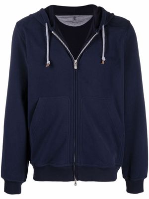 Brunello Cucinelli zip-up stretch-fit hoodie - Blue