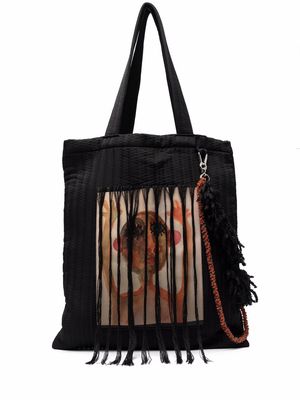 Song For The Mute painterly-print tassel tote bag - Black