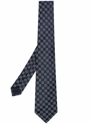 Giorgio Armani logo-embroidered silk tie - Blue