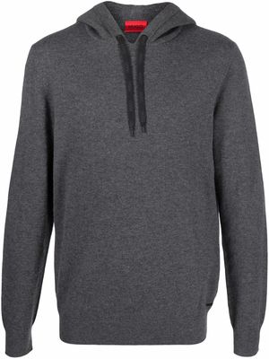 HUGO ribbed-knit wool hoodie - Grey