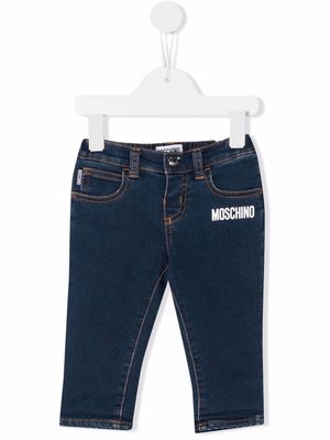 Moschino Kids logo-print cotton jeans - Blue