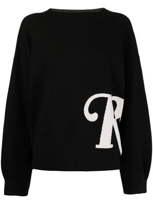 izzue letter-intarsia knit jumper - Black