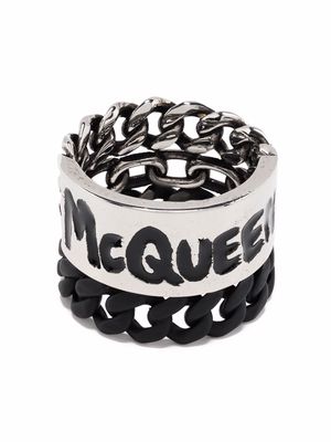 Alexander McQueen graffiti curb chain ring - Silver