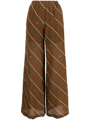Erika Cavallini wide-leg Argyle-pattern silk trousers - Brown