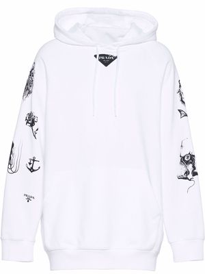 Prada motif-print cotton hoodie - White