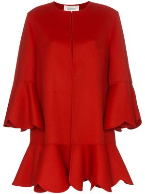Valentino collarless ruffled coat - Red