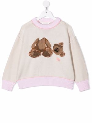 Palm Angels Kids teddy bear-motif intarsia-knit jumper - Neutrals