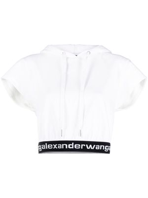 Alexander Wang logo-tape short-sleeve hoodie - White