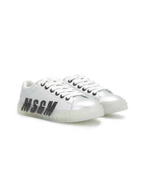 MSGM Kids logo lace-up trainers - Silver