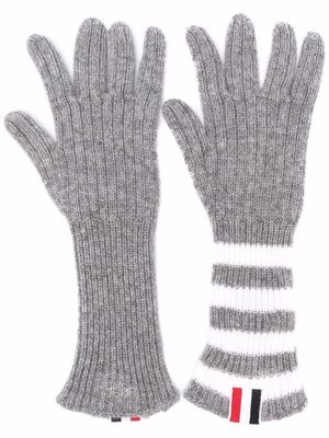 Thom Browne Kids RWB stripe-detail ribbed-knit cashmere gloves - Grey