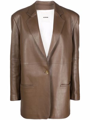 Aeron single-breasted leather blazer - Brown