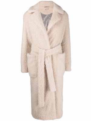 12 STOREEZ tied-waist shearling-trim coat - Neutrals