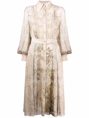 Alberta Ferretti nature-print pleated dress - 1480 - Fantasia Grigio