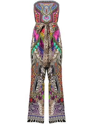 Camilla mix-print strapless wide-leg jumpsuit - Multicolour