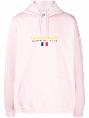 VETEMENTS logo-embroidered long-sleeve hoodie - Pink