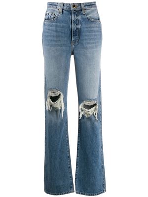 KHAITE ripped high-rise straight jeans - Blue