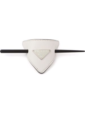 Prada logo plaque hair clip - White