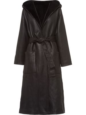 Prada reversible hooded shearling coat - Black