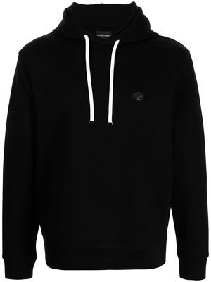 Emporio Armani logo-patch cotton-blend hoodie - Black