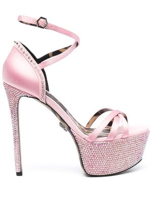 Philipp Plein embellished satin platform sandals - Pink