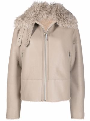 Liska shearling-trim sheepskin jacket - Neutrals