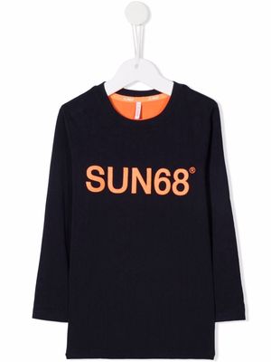 Sun 68 logo-print long-sleeve T-shirt - Blue