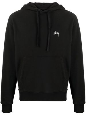 Stussy logo embroidered cotton hoodie - Black