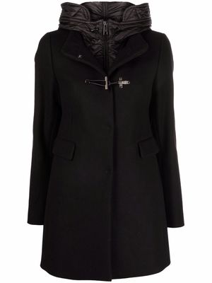 Fay panelled hooded wool coat - Black