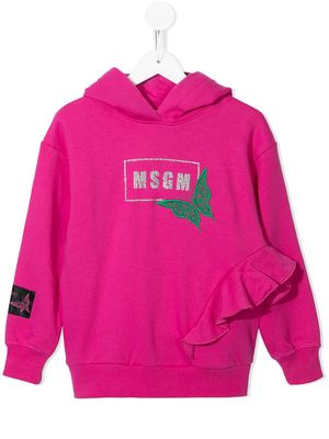 MSGM Kids logo ruffled hoodie - Pink