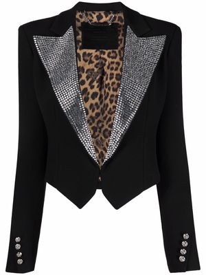 Philipp Plein crystal-embellished cropped blazer - Black
