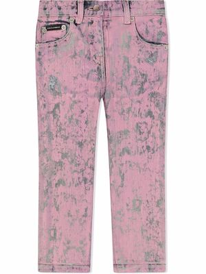 Dolce & Gabbana Kids coated acid wash jeans - Pink