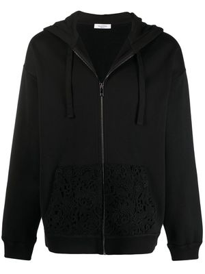 Valentino logo floral lace hoodie - Black