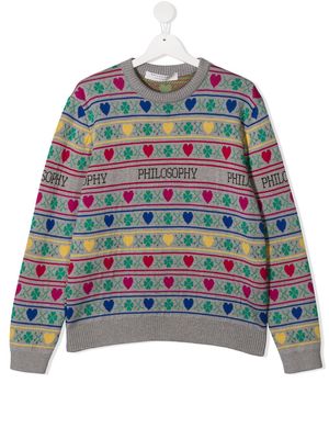 Philosophy Di Lorenzo Serafini Kids TEEN heart-intarsia knit jumper - Grey