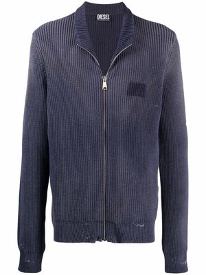 Diesel purl-knit zipped cardigan - Blue