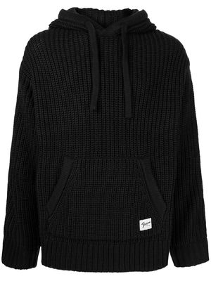 FIVE CM panelled-denim knitted hoodie - Black