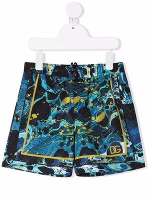 Dolce & Gabbana Kids abstract-print logo-motif swim trunks - Blue