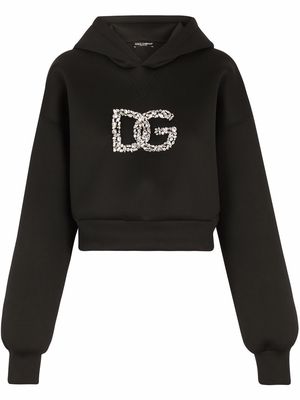 Dolce & Gabbana crystal-logo cropped hoodie - Black
