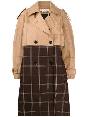 Marni two-tone checkered trench coat - Brown