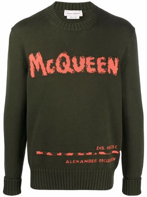 Alexander McQueen Graffiti intarsia-knit jumper - Green