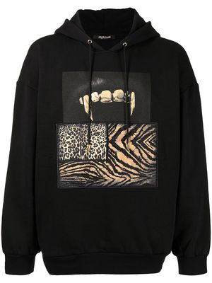 Roberto Cavalli Teeth and Animalier patchwork-print hoodie - Black