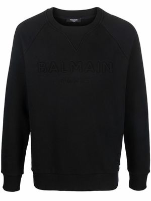 Balmain debossed-logo cotton jumper - Black