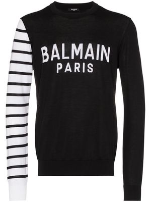 Balmain logo knit contrast-sleeve jumper - Black