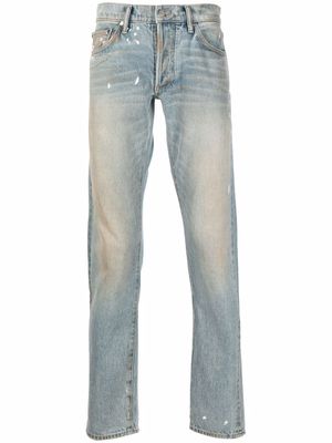 Rhude paint splatter detail slim-fit jeans - Blue