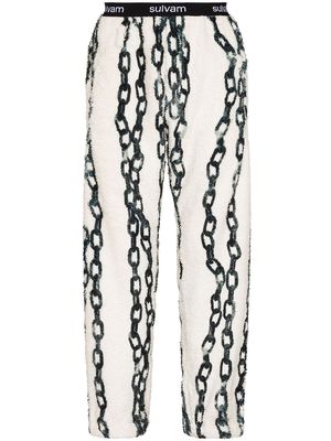 sulvam chain print textured track pants - White