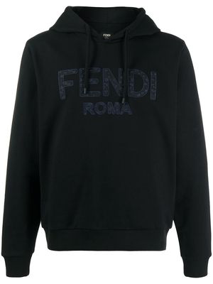 Fendi floral-embroidered logo-detail hoodie - Black