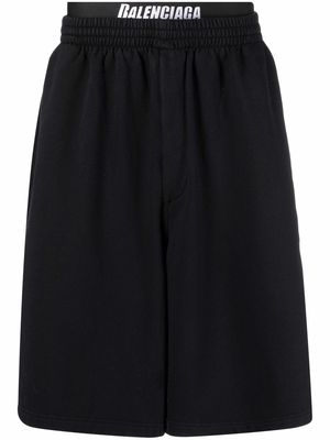 Balenciaga logo-embroidered track shorts - Black