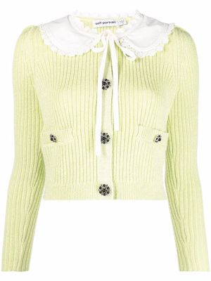 Self-Portrait embellished-button collared cardigan - Green