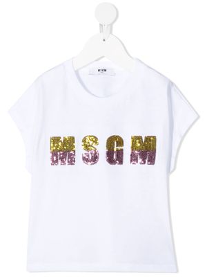 MSGM Kids sequinned logo T-shirt - White