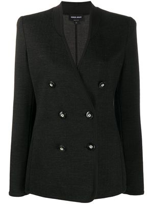 Giorgio Armani collarless double-breasted blazer - Black